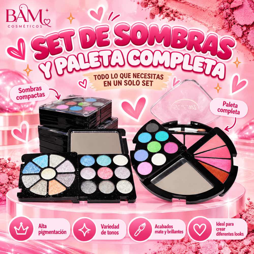Set de Maquillaje con Sombras, Rubor y Espejo | Paleta de Maquillaje 2 modelos — J.M.L